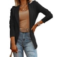 thumbnail image 1 of Women's Business Blazer Plus Size Solid Color Long Sleeve Notched Lapel Open Front With Pocket Lining, 1 of 7