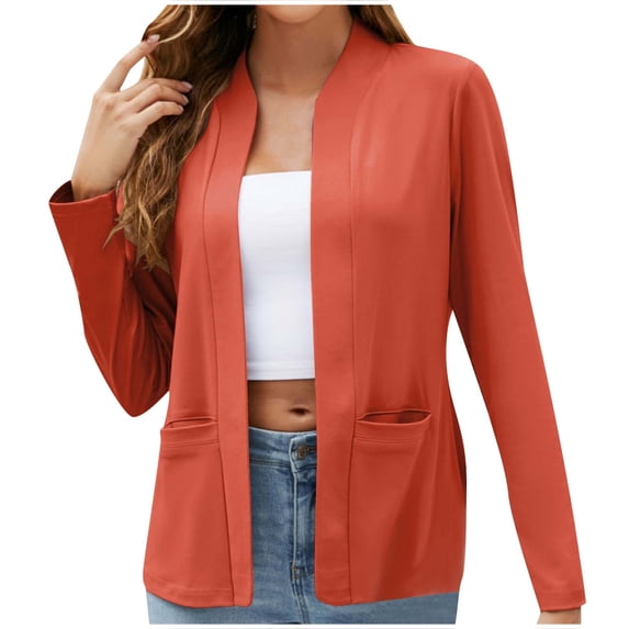Women's Business Cardigans Long Sleeve Notch Collar Open Front Solid Color Lightweight Work Office Blazer Coat with Pockets