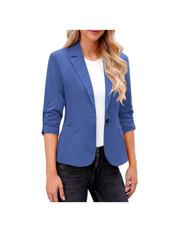 Women's Business Casual Blazer 3/4 Sleeve Unstructured Lightweight Office Jacket for Professional Wear