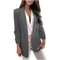 thumbnail image 1 of Women's Business Casual Blazer Lapel Long Sleeve Suit Jacket Pockets Solid Dressy Elegant Open Front Cardigan Coat (XX-Large, Dark Gray), 1 of 6