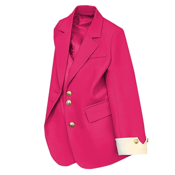 Women's Business Casual Blazer Suit Jackets Polyester Lined Long Sleeve Single Breasted Notch Collar Office Work Wear (3XL, Hot Pink)