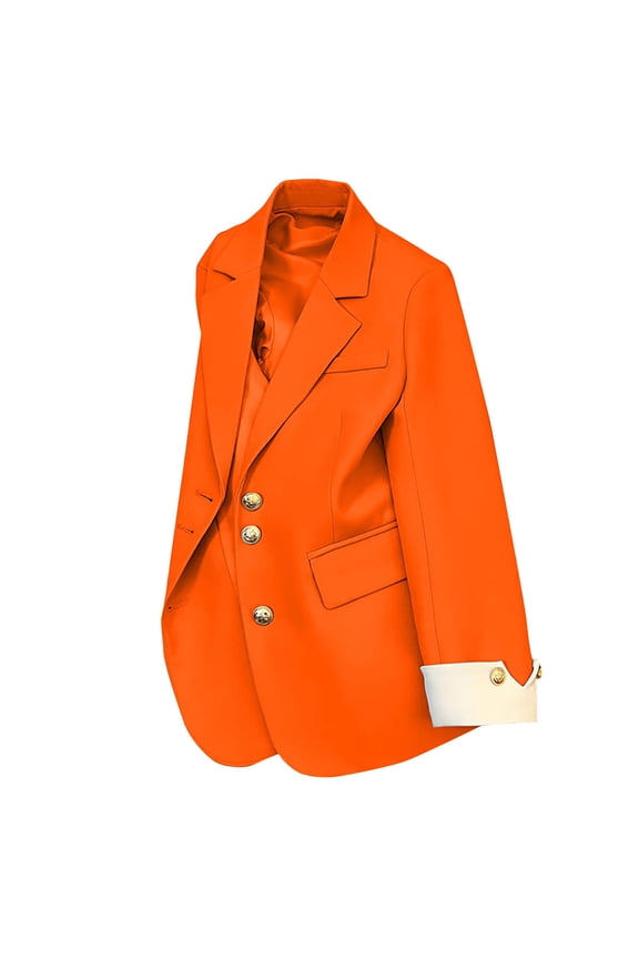 Women's Business Casual Blazer Suit Jackets Polyester Lined Long Sleeve Single Breasted Notch Collar Office Work Wear (L, Orange)