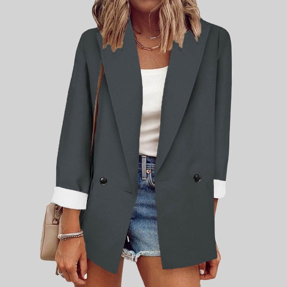 Women's Business Casual Blazer Winter Solid Color Small Suit Long Sleeve Spring Fall Suit Lapel Buttons Jacket Work Office Suit Jacket with Pocket