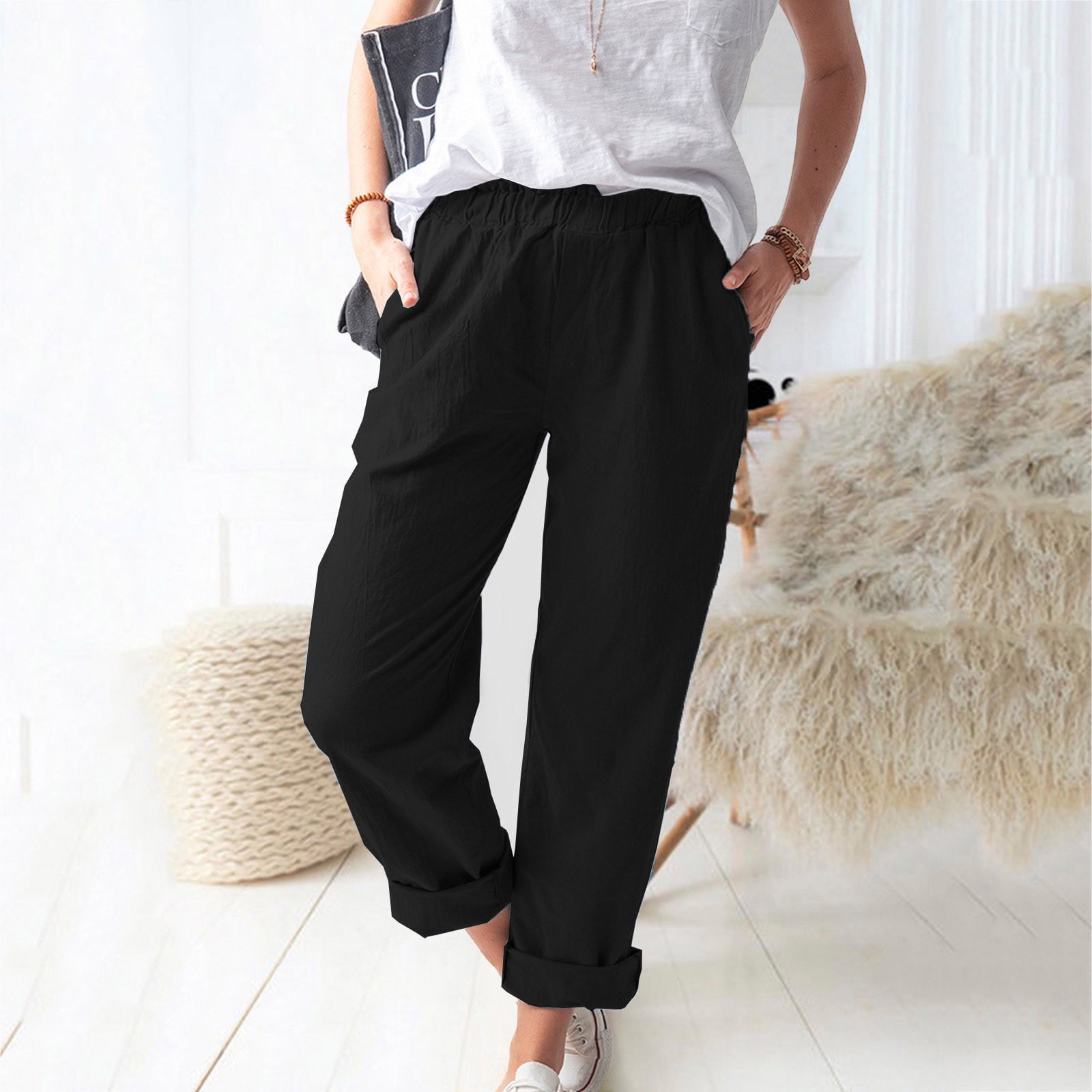 Women's Casual Loose Cotton Embroidery Lace Casual Women's Pants Elastic  Waist Long Loose Pants for Women Casual, White, Small : :  Clothing, Shoes & Accessories