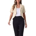 thumbnail image 1 of INSPIRE CHIC Women's Business Casual Lapel Short Sleeve Open Front Cropped Work Office Blazer L Beige, 1 of 6