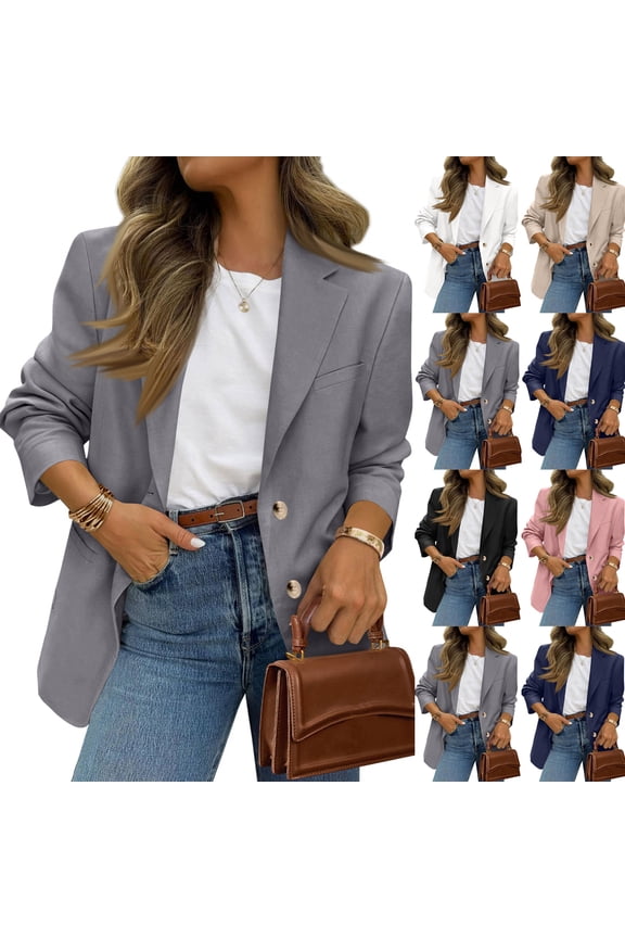 Women’s Business Casual Open Front Blazers, Stretchy Knit Long Sleeve Blazer Work Office Suit Jackets Gray XL