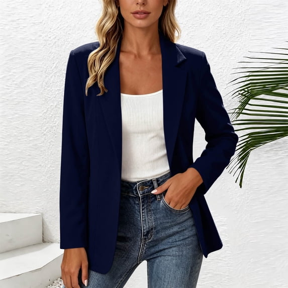 Women’s Business Casual Open Front Blazers Stretchy Knit Long Sleeve Blazer Work Office Suit Jackets