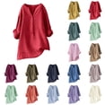 thumbnail image 1 of Women's Business Casual Tops Solid Color Button Down 3/4 Sleeve V-Neck Fashion Blouses Dressy Spring Summer Shirts, 1 of 3