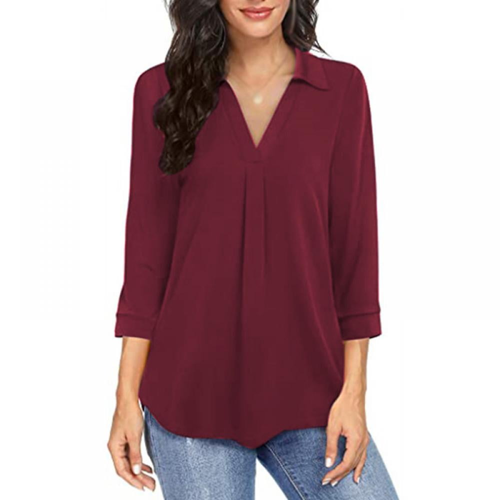 Women’s Long‑Sleeve V‑Neck Business Casual Blouse