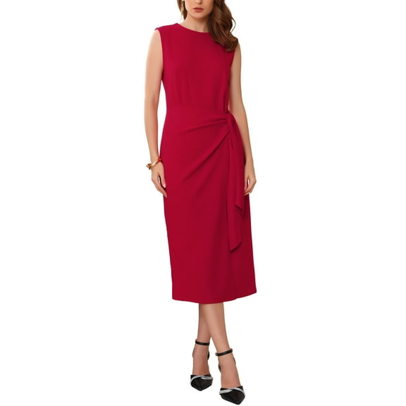 INSPIRE CHIC Women's Business Cocktail Dress 2025 Front Tie Wrap Formal Elegant Sleeveless Sheath Dresses S Red