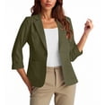 thumbnail image 1 of Women's Business Jacket 3/4 Sleeve Button Up Blazer Casual Lepal Collar Suit Coats for Work Olive Green S, 1 of 4