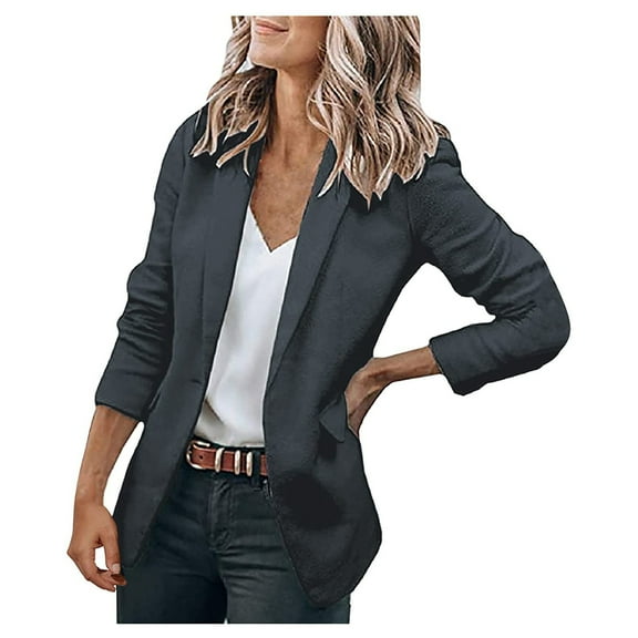 Women's Business & Leisure Cardigan Collar Jacket - Long-Sleeve Solid Color Single Button Blouse, Dark Gray, XXXXL