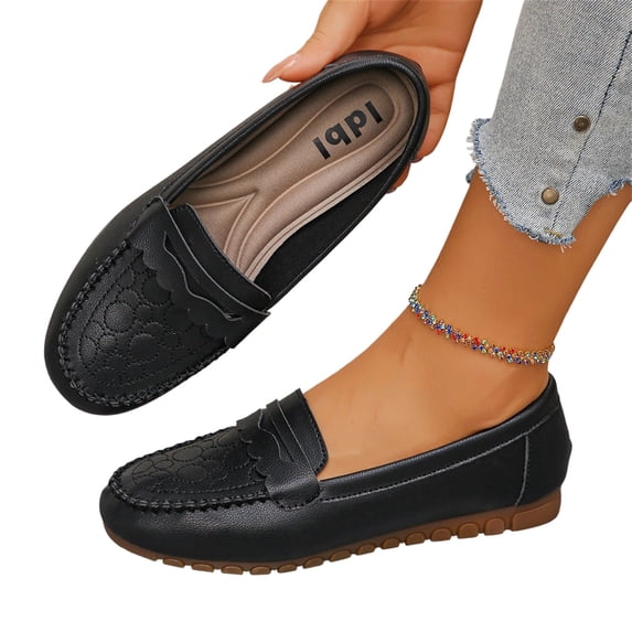 Women's Business Loafers Work Casual Flats Shoes Lightweight Penny PU Faux Leather Slip On Walking Shoes