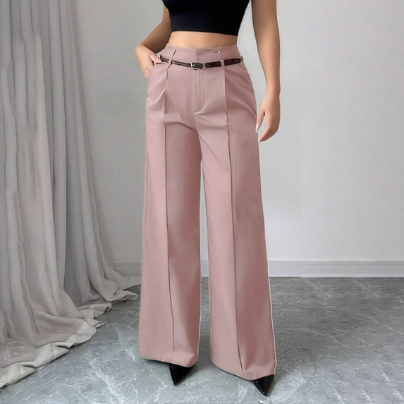 Women's Business Pants Wide Leg Pleated Dressy Work Pants High Waisted Casual Office Trousers with Pockets XL