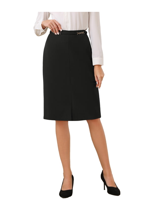 Women's Business Pencil Skirt High Waist 2025 Formal Work Knee Length Skirts 2XL Black