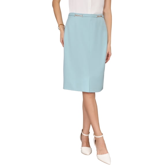 INSPIRE CHIC Women's Business Pencil Skirt High Waist 2025 Formal Work Knee Length Skirts L Sky Blue