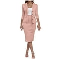 thumbnail image 1 of Women's Business Suit Set 3/4 Sleeve Open Front Blazer and Pencil Skirt Two Piece Workwear Office Formal Outfit, 1 of 4