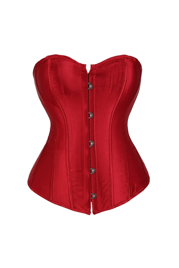 Women's Bustier Corset Tops Plus Size Satin Waist Cincher Overbust Bustiers Solid Color Waist Bride Shapewear Tops Corsets for Women S-7 Wine 3XL