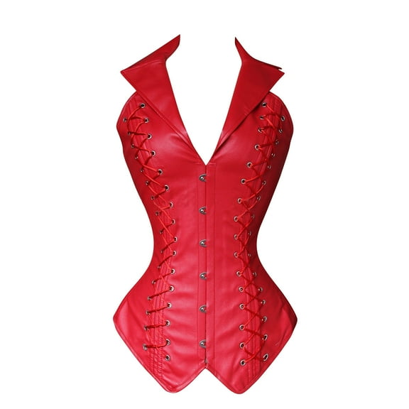Women's Bustier, Women Fashion Solid Color Tie Sleeveless Shapewear Women's Bustiers New Overbust Corset Tops Style B-24 Red S
