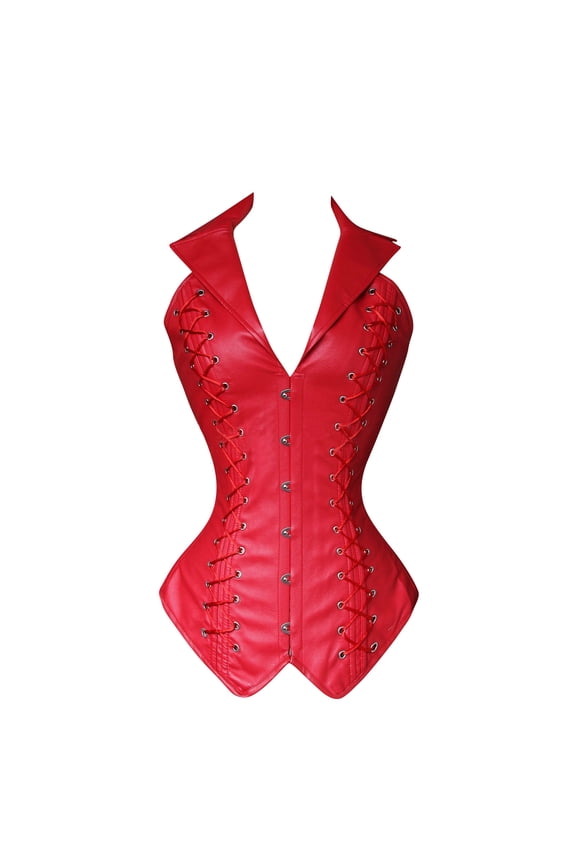 Women's Bustiers, Women Fashion Solid Color Tie Sleeveless Shapewear Overbust Corset Tops New Overbust Corset Plus Size Style B-24 Red XXL