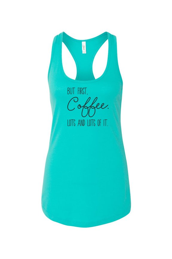 Women's But First Coffee Racerback Tank Top-Tahiti Blue-medium