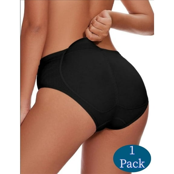 Women's Butt Lifter Panties 1-Pack - Black Padded Hip Enhancer, Removable Pads, Seamless Design, Size M