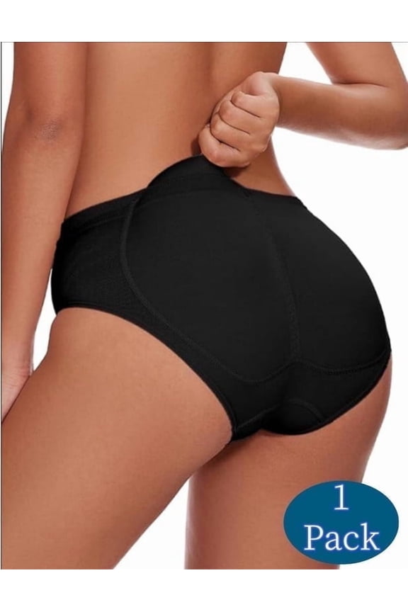 Women's Butt Lifter Panties 1-Pack - Black Padded Hip Enhancer, Removable Pads, Seamless Design, Size XL