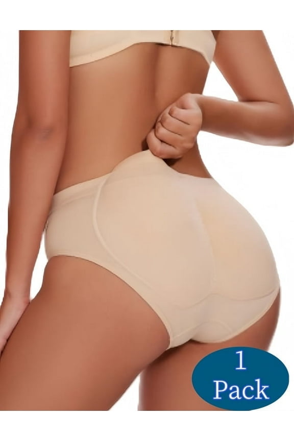 Women's Butt Lifter Panties 1-Pack - Nude Padded Hip Enhancer, Removable Pads, Seamless Design, Size 2XL