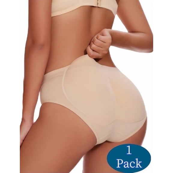 Women's Butt Lifter Panties 1-Pack - Nude Padded Hip Enhancer, Removable Pads, Seamless Design, Size L