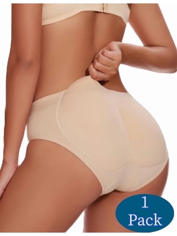 Women's Butt Lifter Panties 1-Pack - Nude Padded Hip Enhancer, Removable Pads, Seamless Design, Size L