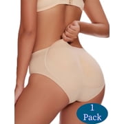 Women's Butt Lifter Panties 1-Pack - Nude Padded Hip Enhancer, Removable Pads, Seamless Design, Size XL