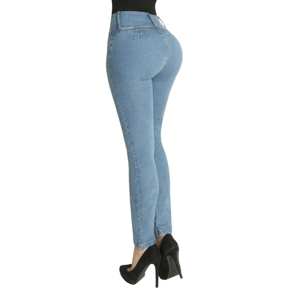 Women's Butt Lifter Skinny Jeans Levanta Cola Pompis Authenthic Colombianos Push Up High Rise Waist Control Light Blue 500LB by Fiorella Shapewear