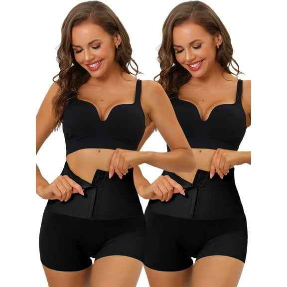 Women's Butt Lifter Waist Control Body Shaper High Waisted Boyshorts Shapewear with Hooks Closure 2 Packs