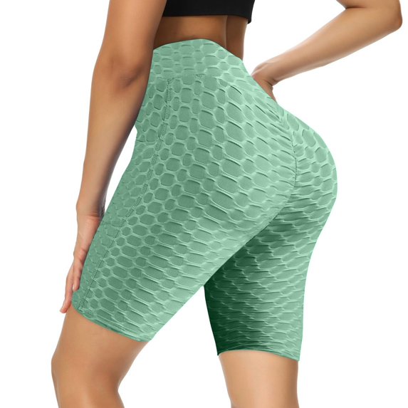 Women's Butt-Lifting Capri Yoga Pants with Side Pockets – Bubble-Patterned Fitness Leggings for Running, Travel & Outdoor Activities,Green L