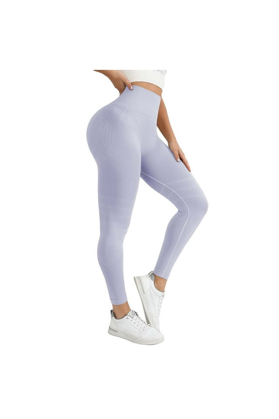 Women's Butt Lifting Yoga Pants Seamless High Waist Tummy Control Leggings with Pockets, Squat Proof Workout Running Tights Purple S