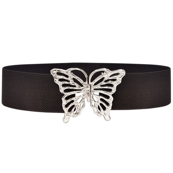 Women's Butterfly Buckle Elastic Waist Belt, Adjustable Wide Belt for Dresses, Shirts, and Casual Wear, Fashion Cincher Belt for Tummy Control and Style - Coffee