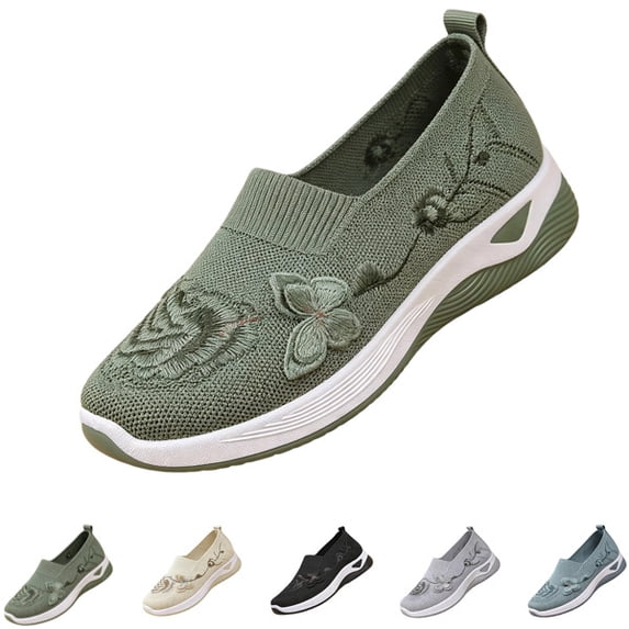 Women's Butterfly Embroidered Loafers, Orthopedic Loafer Sneakers for Women, Wide Fit Comfort Breathable Knit Mesh Slip on Walking Shoes,Green,40