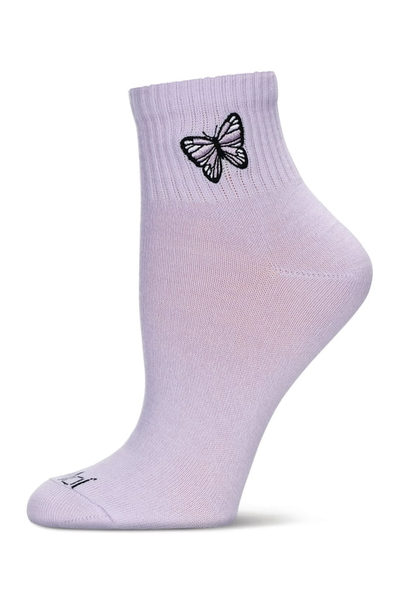 Women's Butterfly Embroidery Athletic Quarter Socks - Womens - Female, 9-11, Lavender