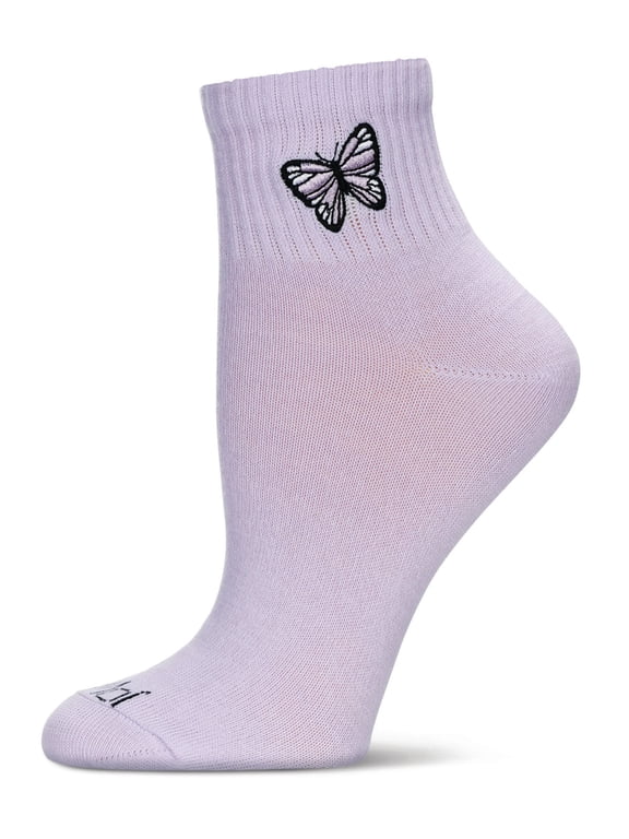 Women's Butterfly Embroidery Athletic Quarter Socks - Womens - Female, 9-11, Lavender