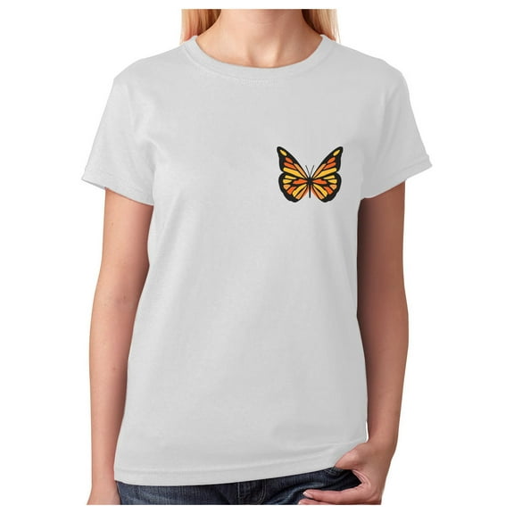 Women's Butterfly Graphic Tee Girls Summer Women T-Shirt Medium White