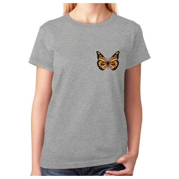 Women's Butterfly Graphic Tee Girls Summer Women T-Shirt XX-Large Gray