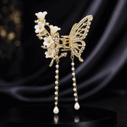 Women s Butterfly Hair Claw Clip with Pearl Tassel   Elegant Metal Floral Hair Clip for Girls, Large 13cm Strong Hold Hair Accessories for Thick & Thin Hair