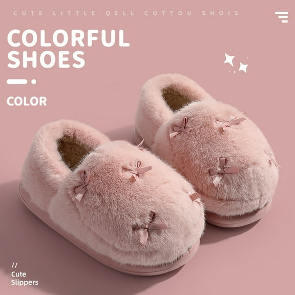 Women's Butterfly Knot Slippers - Cozy Cotton House Shoes with Thick Anti-slip Sole for Indoor & Outdoor Winter Comfort
