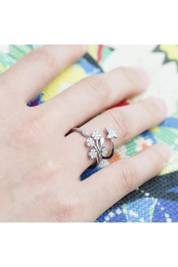 Women's Butterfly Micro-Inlaid All-match Dandelion Open Ring