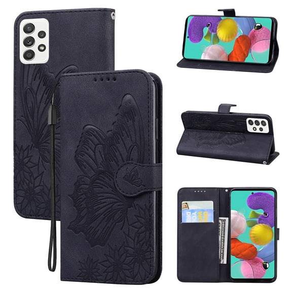 Women's Butterfly Pattern Wallet Case for Samsung Galaxy A53 6.5 inch, TPU Leather Magnetic Buckle with Card Holder Shockproof Protective Phone Cover for Samsung Galaxy A53 5G, Black
