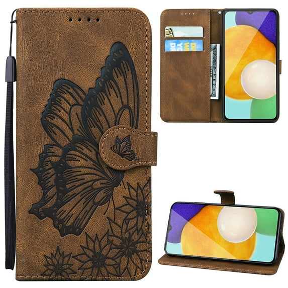 Women's Butterfly Pattern Wallet Case for Samsung Galaxy A54 6.4 inch, TPU Leather Magnetic Buckle with Card Holder Shockproof Protective Phone Cover for Samsung Galaxy A54 5G,Brown