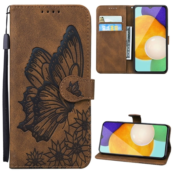 Women's Butterfly Pattern Wallet Case for Samsung Galaxy S24 Plus, TPU Leather Magnetic Buckle with Card Holder Shockproof Protective Phone Cover for Samsung Galaxy S24 Plus, Brown