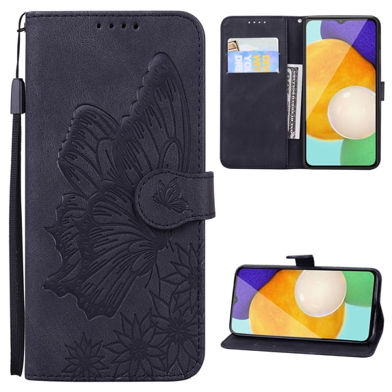 Women's Butterfly Pattern Wallet Case for Samsung Galaxy S24 Plus, TPU Leather Magnetic Buckle with Card Holder Shockproof Protective Phone Cover for Samsung Galaxy S24 Plus, Black