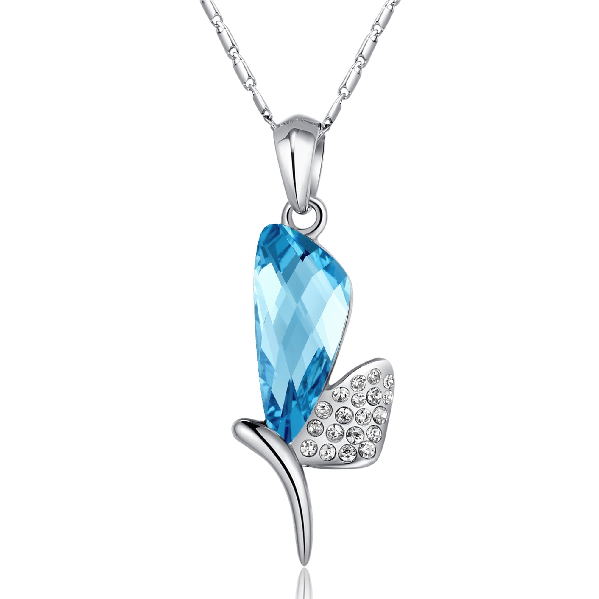 Flat Filigree Butterfly Pendant Necklace with Swarovski Faceted Crystal