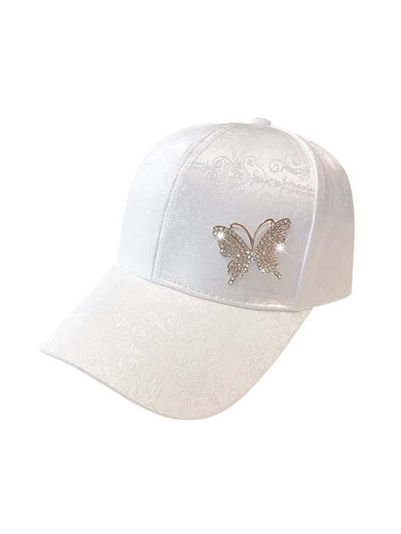 Women's Butterfly Rhinestone Baseball Cap Adjustable Bling Sun Hat for Women Fashion Hip Hop Hat with Studded Design